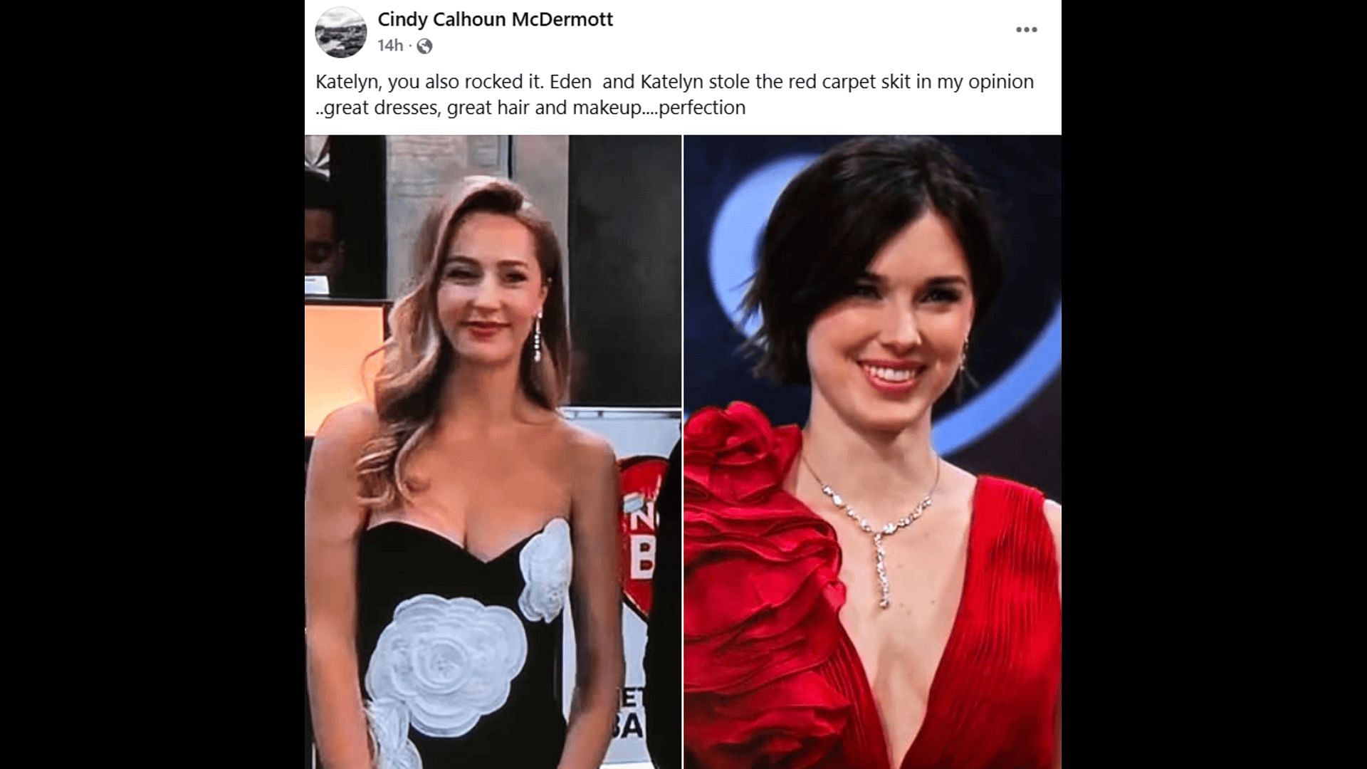 A Facebook post about Willow and Josslyn's red carpet outfits (Image via Facebook/General Hospital Fans - Official)